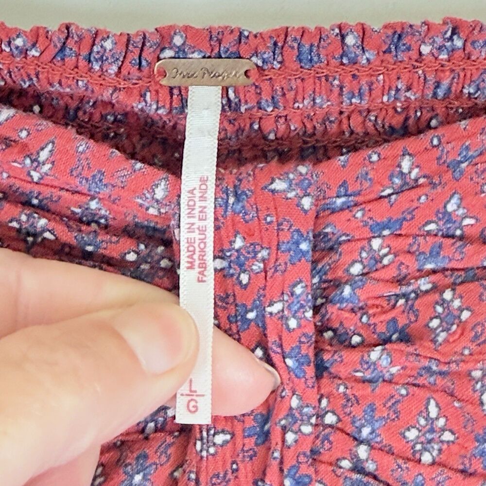 Free People Strapless Mixed Print Babydoll Top in Burgundy and Pink - Picture 9 of 9